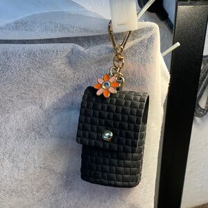 Bath & Body Works Black Woven  Silicone Hand Sanitizer Holder with Flower  Charm